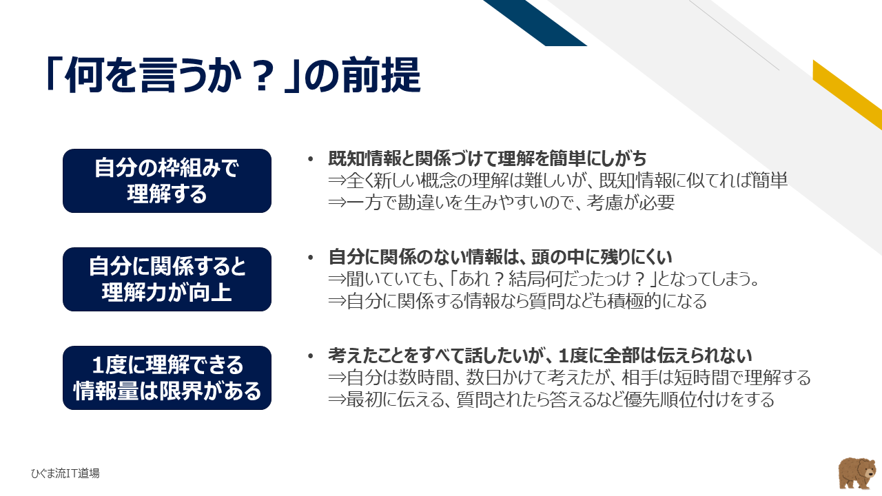 「何を言うか？」の3つの前提（認知枠組み・関心・情報容量限界）