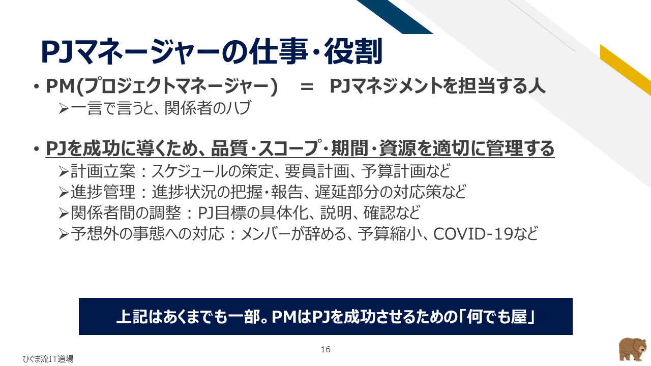 プロジェクトマネージャーは計画・進捗・調整を行う何でも屋