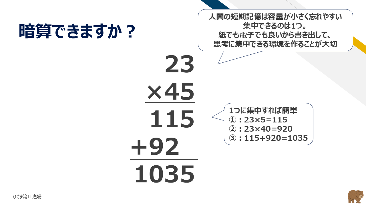 短期記憶の外部化(筆算のメタファーによるワーキングメモリ解放)