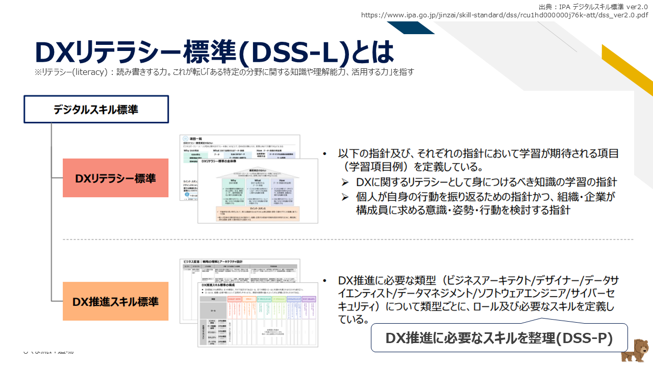 図：経済産業省「DXリテラシー標準（DSS-L）」の全体像と学習体系