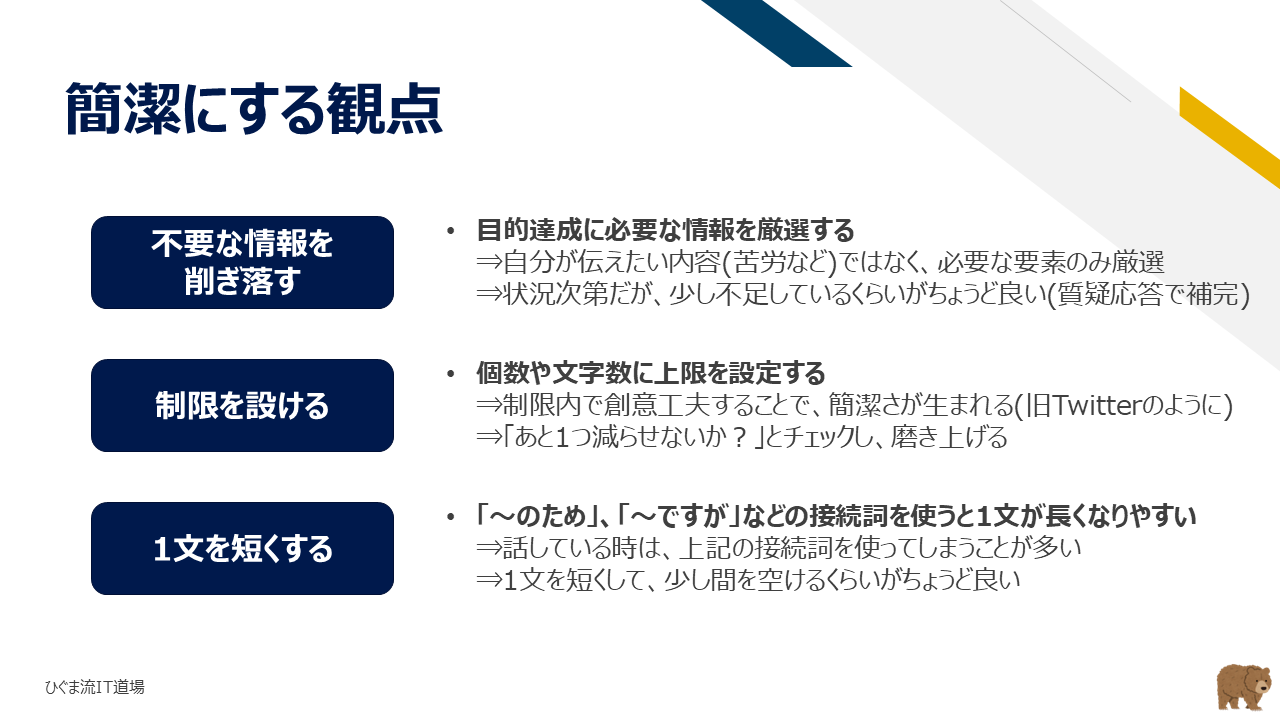 簡潔に伝える3つの観点（不要情報削除・制限・短文化）
